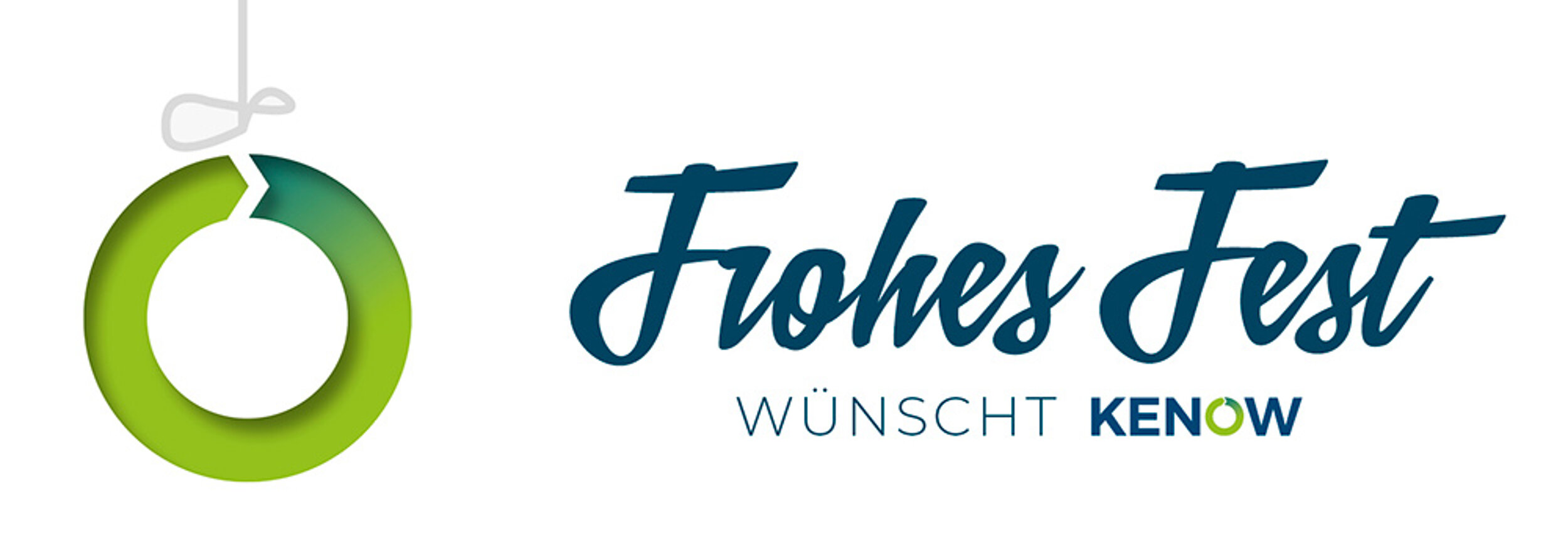 "Frohes Fest wünscht KENOW" mit Weihnachtskugel